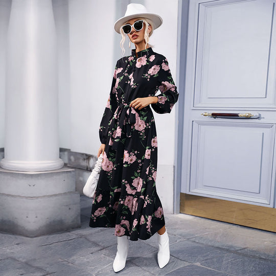 Damen Maxikleid mit floralem Muster und eleganter Rüsche R&B