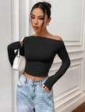 Damen Elegantes Off-Shoulder Langarmtop mit figurbetontem Schnitt