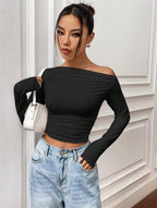 Damen Elegantes Off-Shoulder Langarmtop mit figurbetontem Schnitt