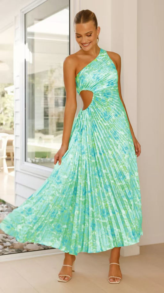 Damen Maxikleid mit Raffiniertem Faltenwurf und Asymmetrischem Design R&B