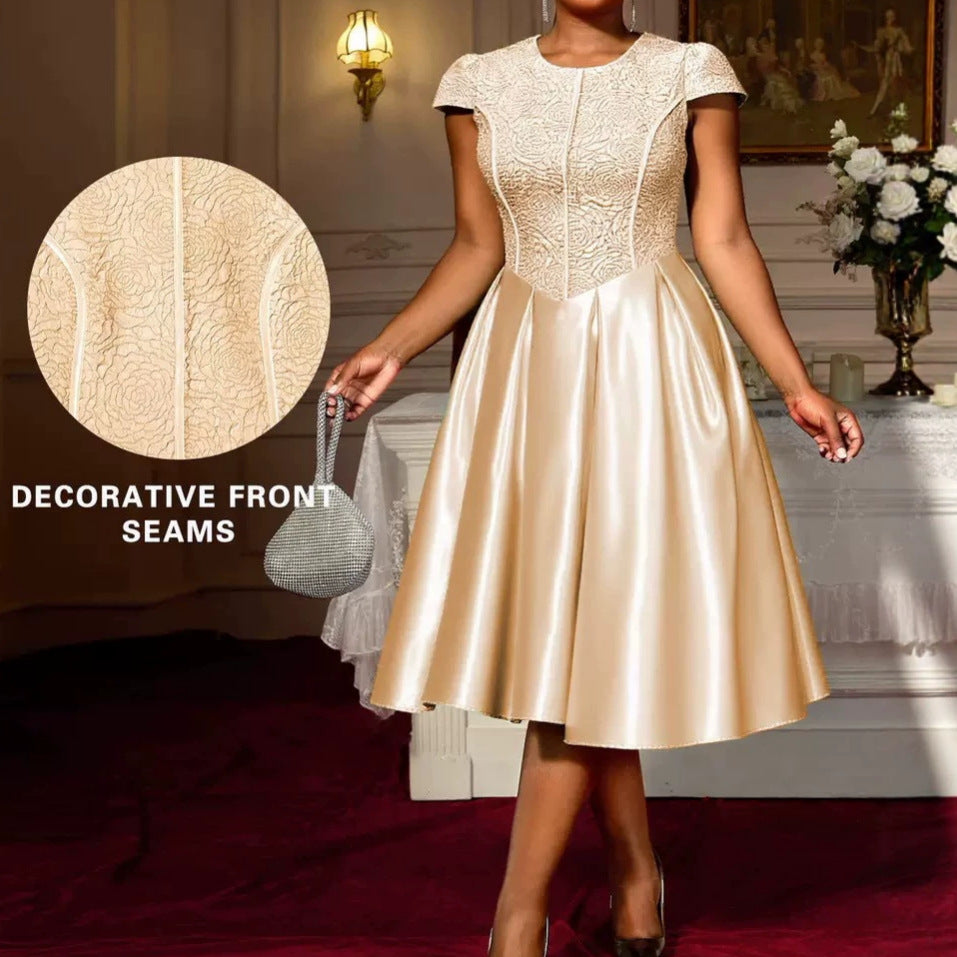 Damen A-Linien Kleid mit elegantem Spitzenoberteil und schimmerndem Rock R&B