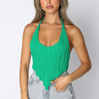Damen Strick-Crop-Top mit asymmetrischem Saum und stilvollem Häkelmuster R&B