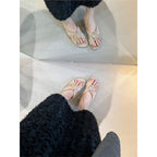 Damen offene Mules mit zarten Riemen und dekorativer Schleife R&B