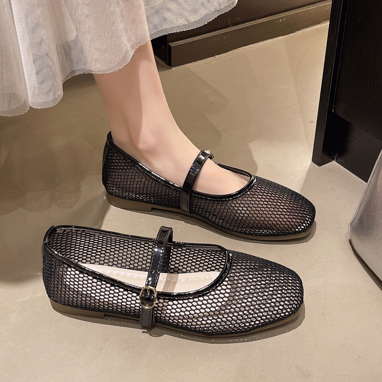 Damen Bequeme Mesh-Ballerinas mit verstellbarem Riemchen R&B