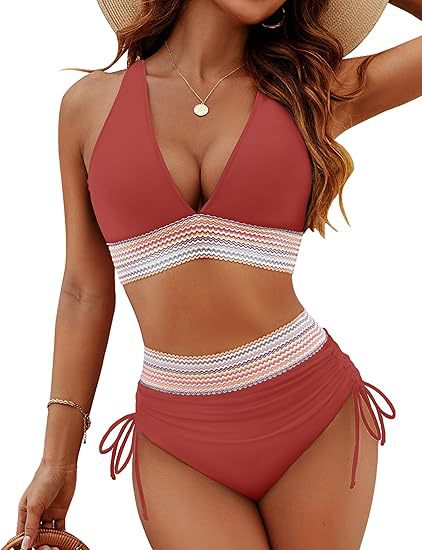 Damen Hochgeschnittener Bikini mit breitem elastischem Bund und dekorativen Zierdetails R&B