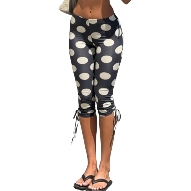 Damen Leggins mit grafischem Punkten-Design und seitlichen Schnürungen R&B