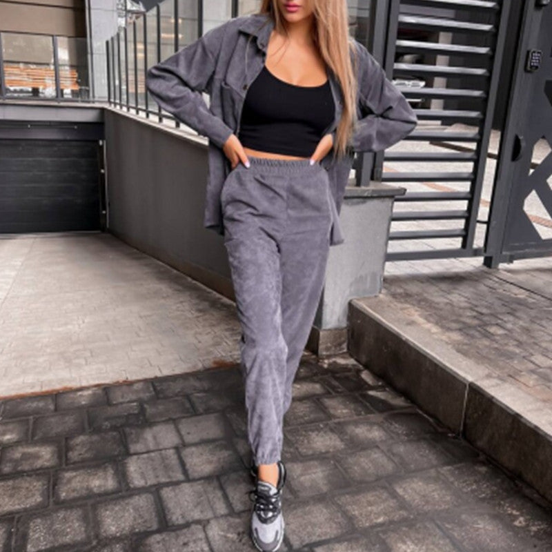 Damen bequeme Lounge-Set mit Knopfleiste und elastischen Bündchen R&B