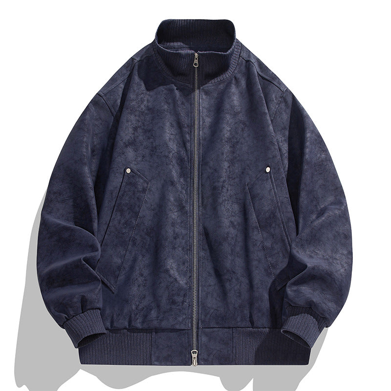 Herren modische Bomberjacke aus weichem Kunstleder mit elastischen Bündchen und praktischen Taschen