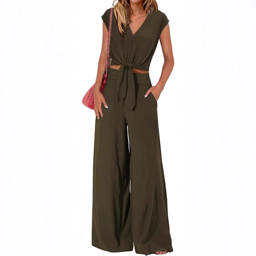 Damen Lockerer Jumpsuit mit Taillierung und weit geschnittenem Bein R&B