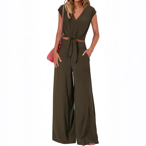 Damen Lockerer Jumpsuit mit Taillierung und weit geschnittenem Bein R&B