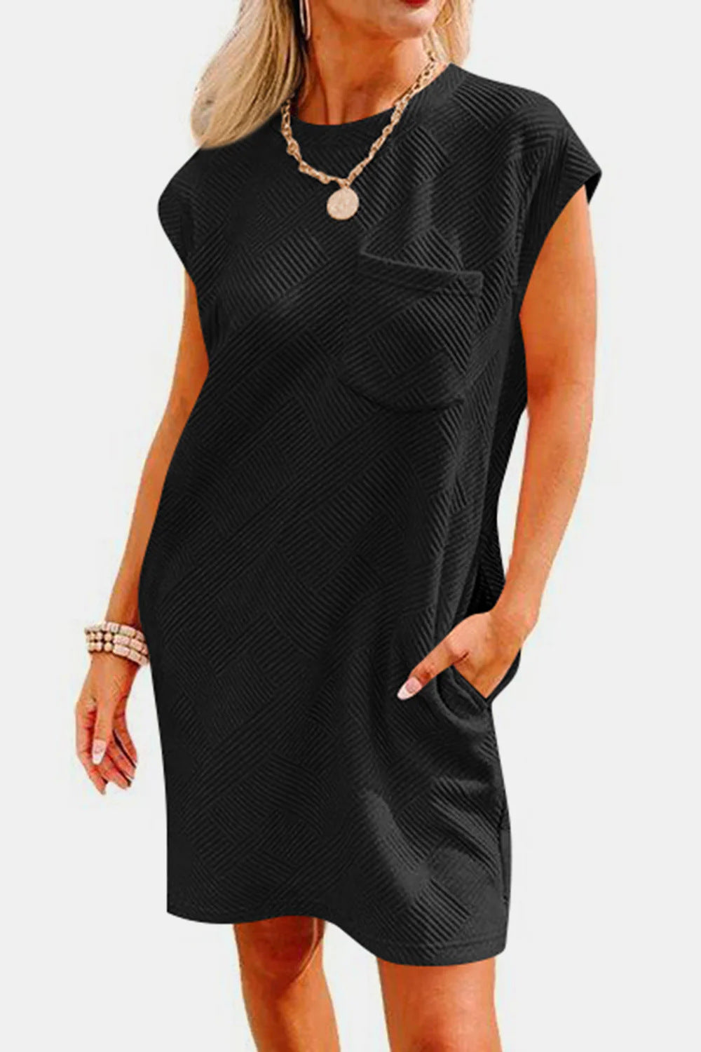 Damen Maxikleid mit praktischen Taschen und elegantem Strukturmuster R&B