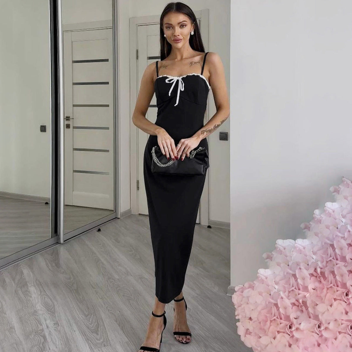 Damen Schickes Casual-Midikleid mit verstellbaren Spaghetti-Trägern R&B