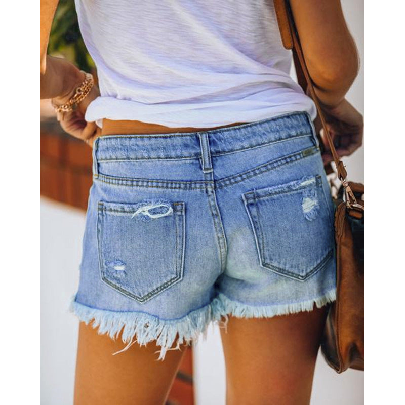 Damen Jeansshorts im Coolen USA-Design mit ausgefranstem Saum R&B