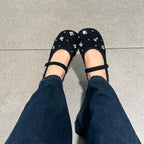 Damen Ballerinas mit floralem Glitzerdesign und verstellbarem Riemen R&B