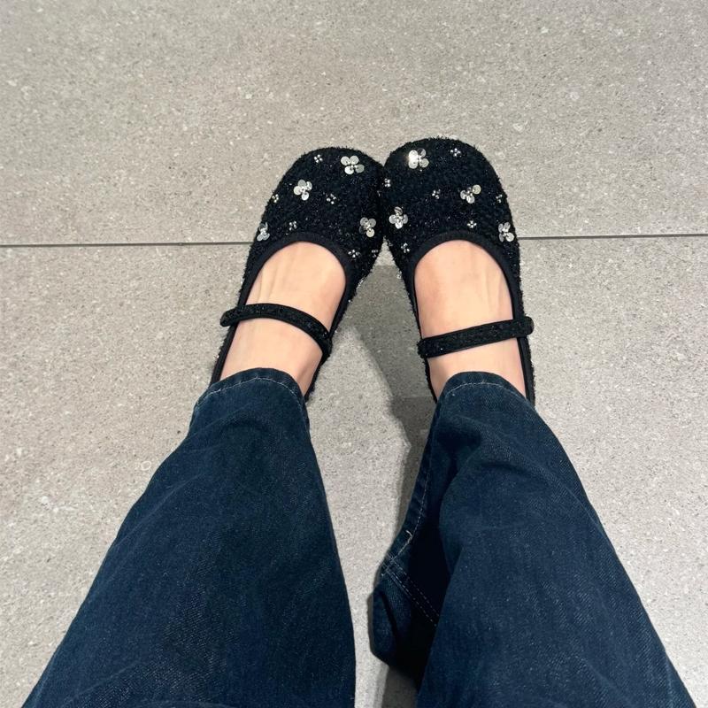 Damen Ballerinas mit floralem Glitzerdesign und verstellbarem Riemen R&B
