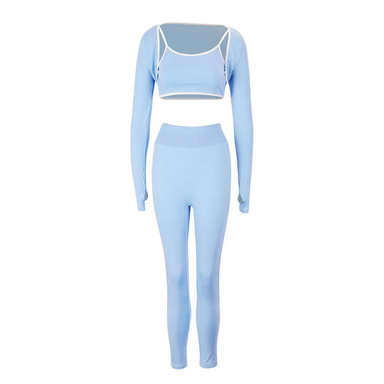 Damen Sportliches Set mit langärmligem Crop-Top und enganliegender Leggings R&B