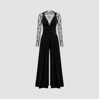 Damen elegante Spitzenbluse mit schmalem Schnitt und weitem Hosenanzug R&B