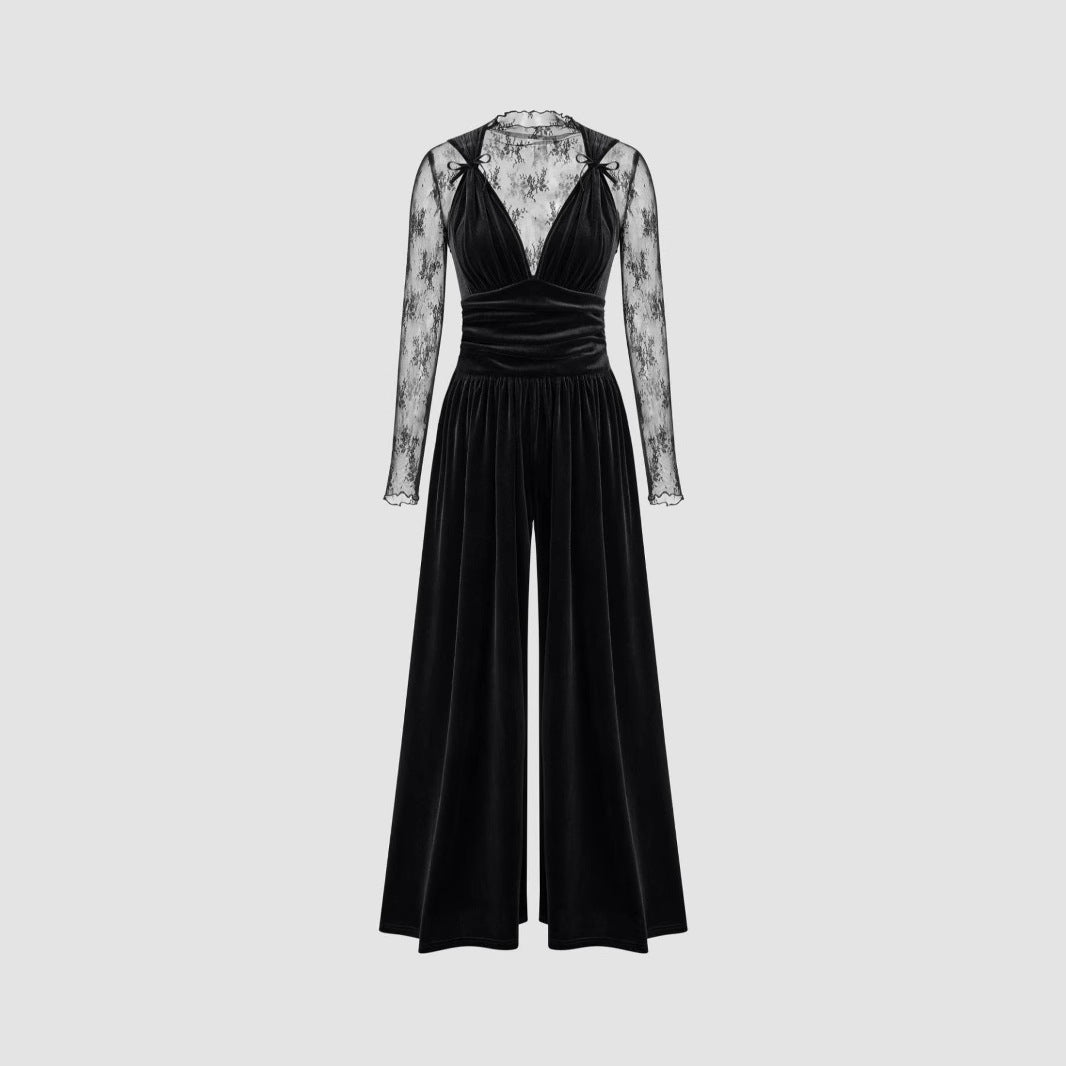 Damen elegante Spitzenbluse mit schmalem Schnitt und weitem Hosenanzug R&B