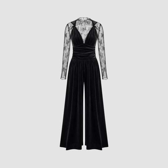 Damen elegante Spitzenbluse mit schmalem Schnitt und weitem Hosenanzug R&B