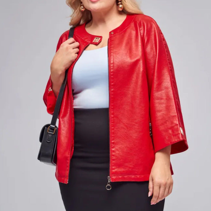 Damen modische Kunstlederjacke mit einzigartigem Schnitt R&B