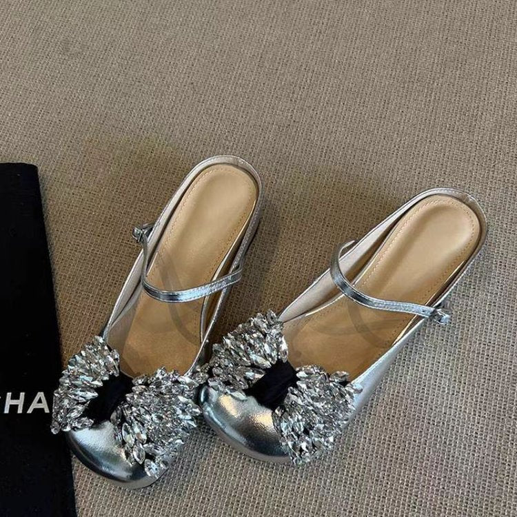 Damen elegante Slingback-Pantoletten mit funkelnden Strassdetails R&B