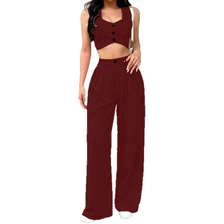 Damen Zweiteiliges Set mit tailliertem Top und weiten Hosen R&B