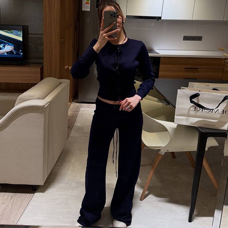 Damen Bequemes Strick-Loungewear-Set mit Knopfleiste R&B