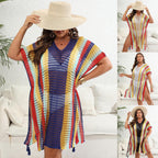 Damen luftiger Häkel-Strandponcho mit modischen Fransen R&B