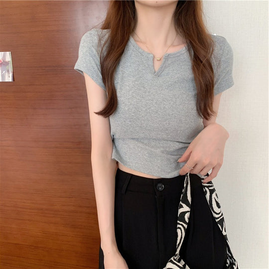 Damen Cropped T-Shirt mit figurbetontem Schnitt und modernen Akzenten R&B
