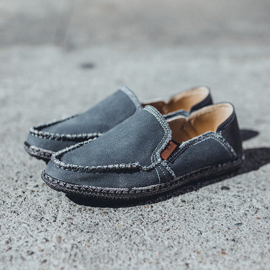 Damen lässige Slip-On Schuhe aus robustem Denim mit handgenähter Optik R&B