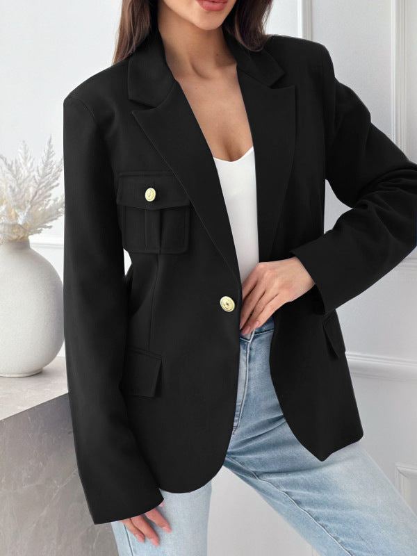 Damen Modischer Blazer mit aufgestickten Taschen und eleganter Knopfleiste R&B
