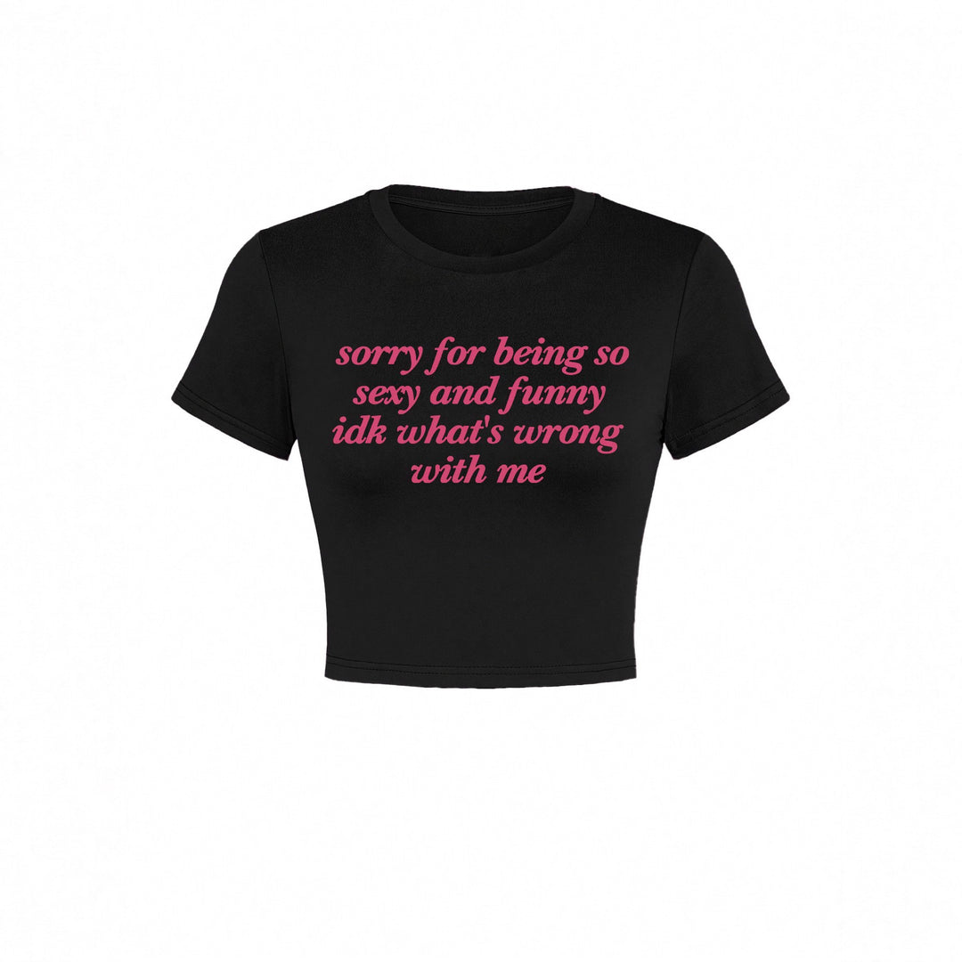 Damen Kurzarm Crop-T-Shirt mit witzigem Schriftzug R&B