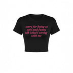 Damen Kurzarm Crop-T-Shirt mit witzigem Schriftzug R&B