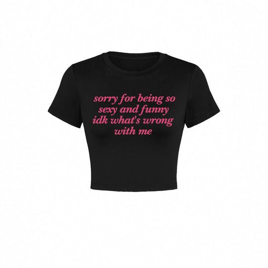 Damen Kurzarm Crop-T-Shirt mit witzigem Schriftzug R&B