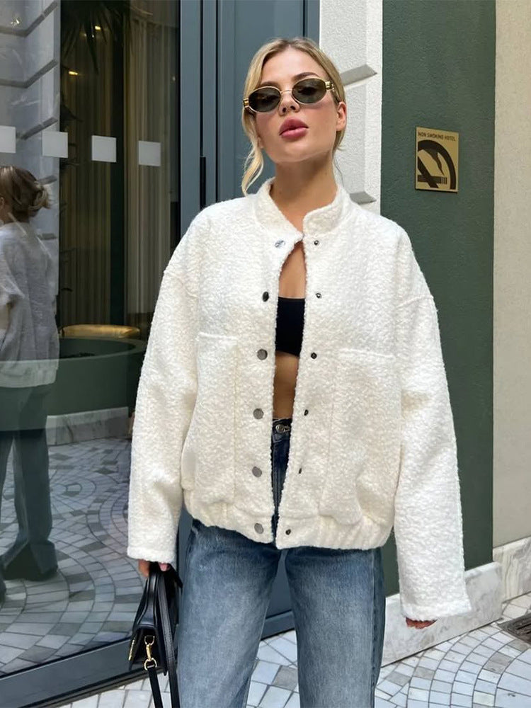 Damen Oversized Fleecejacke mit Druckknöpfen und praktischen Taschen R&B