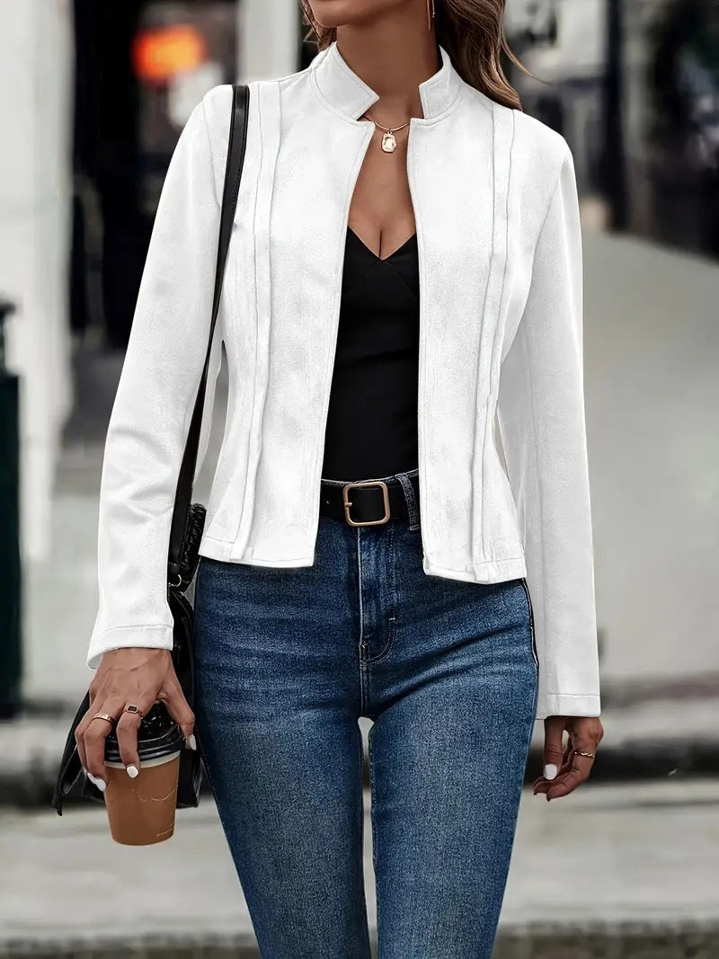 R&B | Kurzjacke Slim Passform Wollmischung Stehkragen Offene Vorderseite