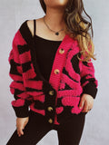 Damen Grobstrickjacke mit dekorativem Mustermix und eleganten Knopfdetails R&B