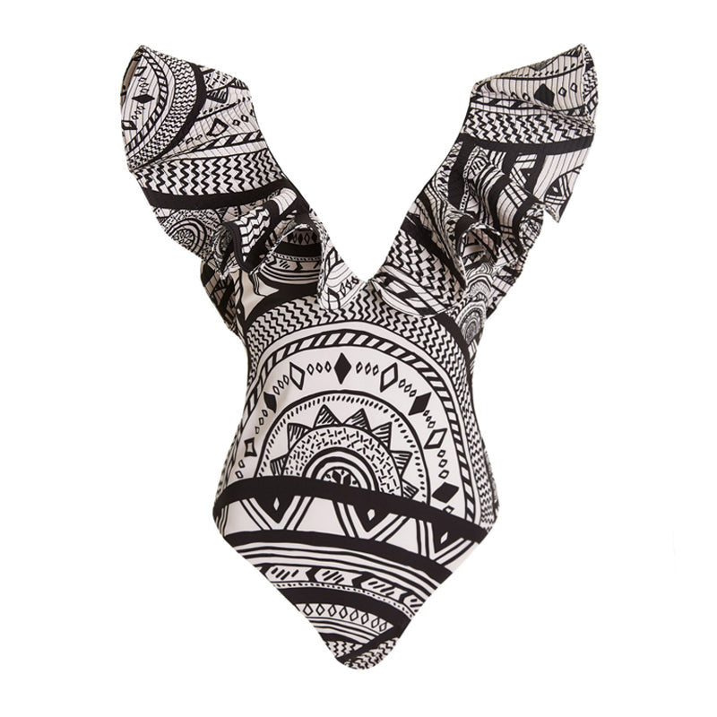Damen Einteiliges Badeoutfit mit voluminösen Rüschendetails R&B