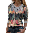 Damen modisches Langarmshirt mit V-Ausschnitt und dekorativen Knopfdetails R&B