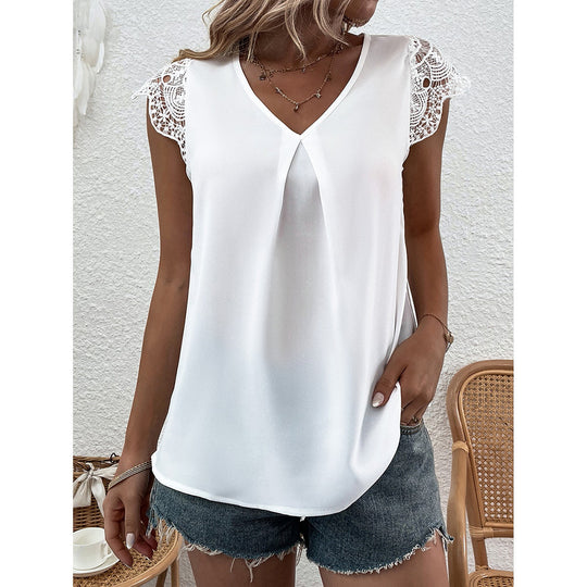 Damen Bluse mit Spitzenärmeln und V-Ausschnitt R&B