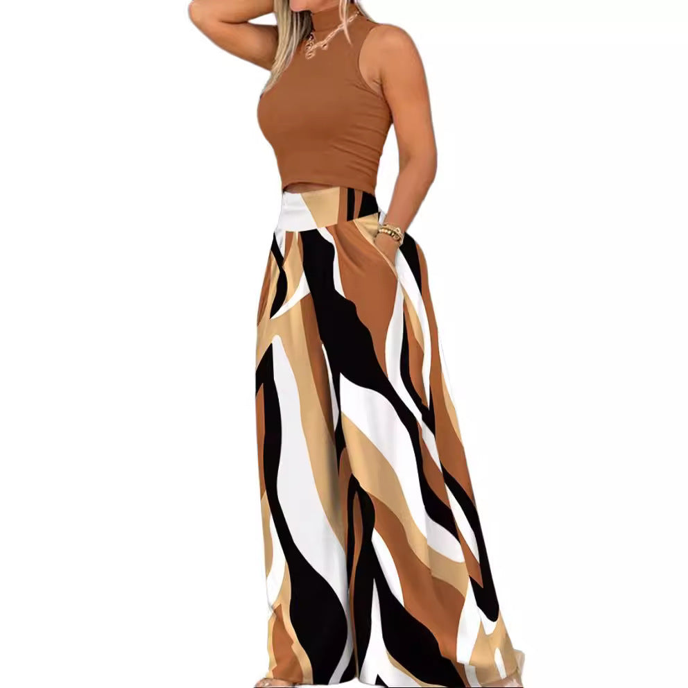 Damen angesagtes Outfit mit ärmellosem Oberteil und weitem Rock R&B