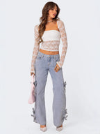Damen Trendige Spitzenbluse mit langen Ärmeln und dekorativen Details R&B