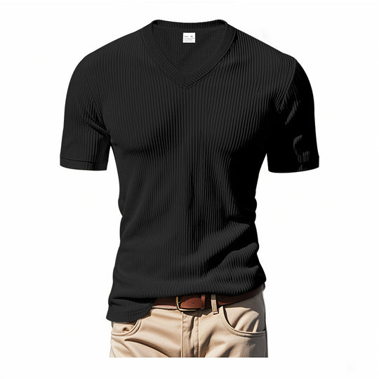 Herren modernes V-Ausschnitt T-Shirt aus strukturiertem Material R&B