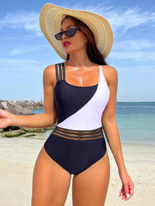 Damen Sportlicher Einteiler Badeanzug mit innovativem Schnitt R&B