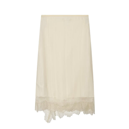 Damen Midi-Rock mit zarter Spitze und asymmetrischem Saum R&B