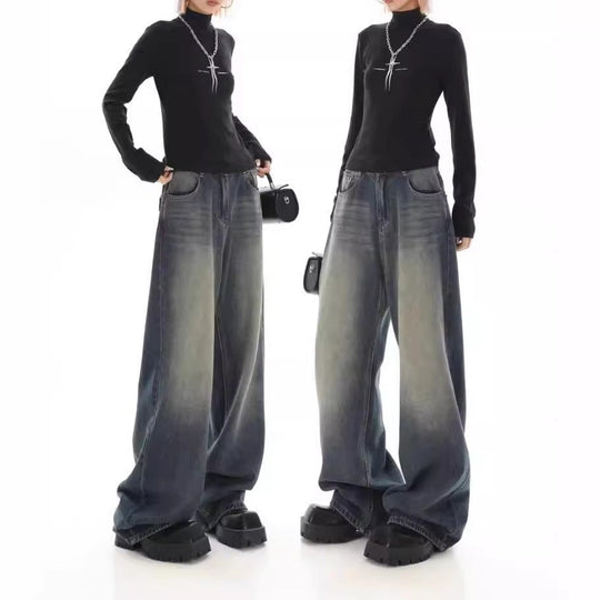 Damen Weite Jeanshose mit hohem Bund R&B