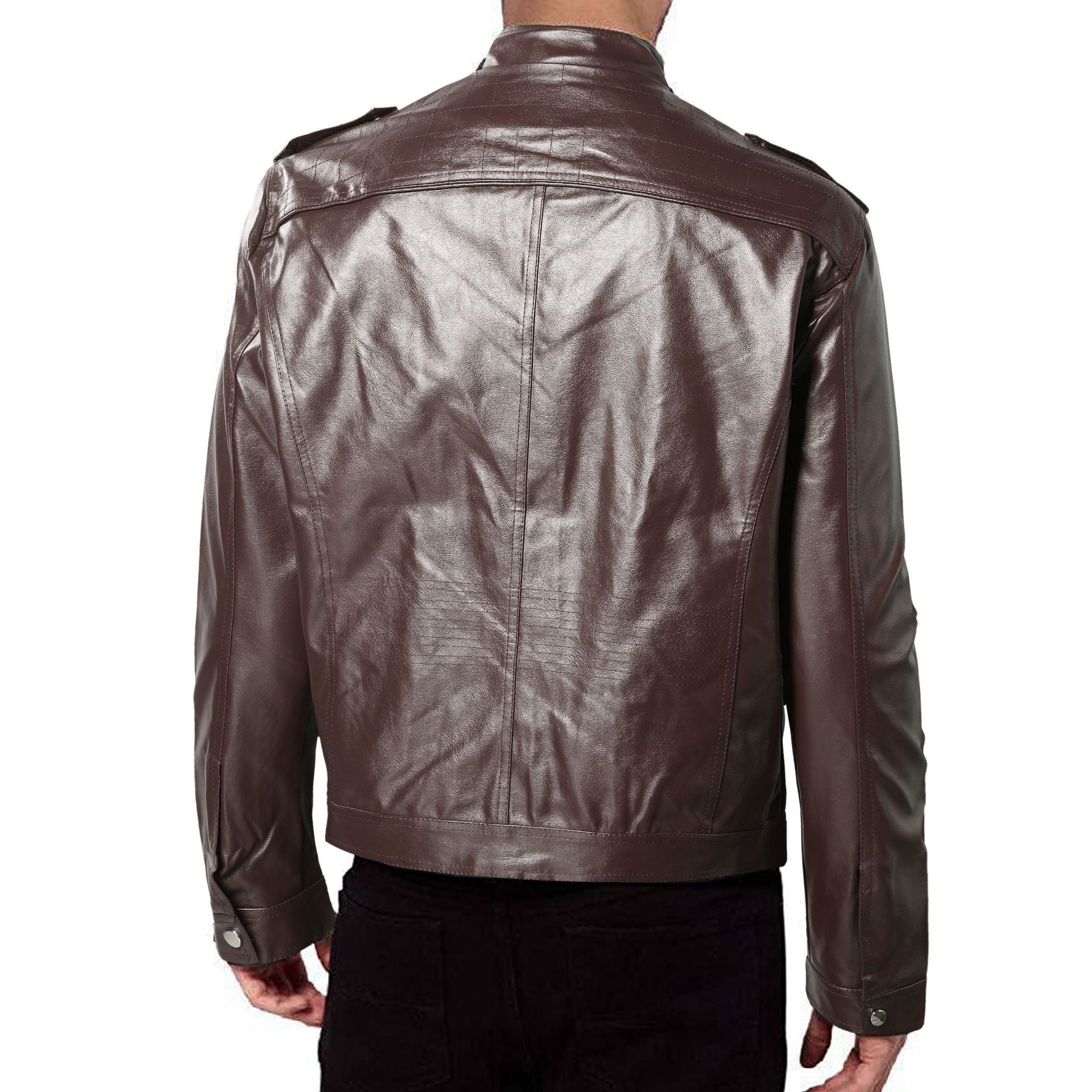 Herren Kunstleder Bikerjacke mit Steppdetails