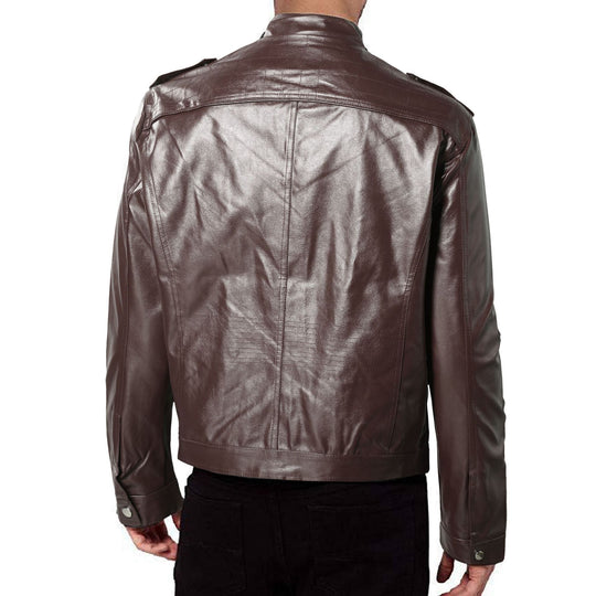 Herren Kunstleder Bikerjacke mit Steppdetails