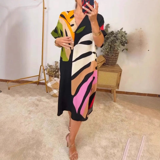 Damen Sommerliches Kleid mit aufregendem Blattmuster R&B