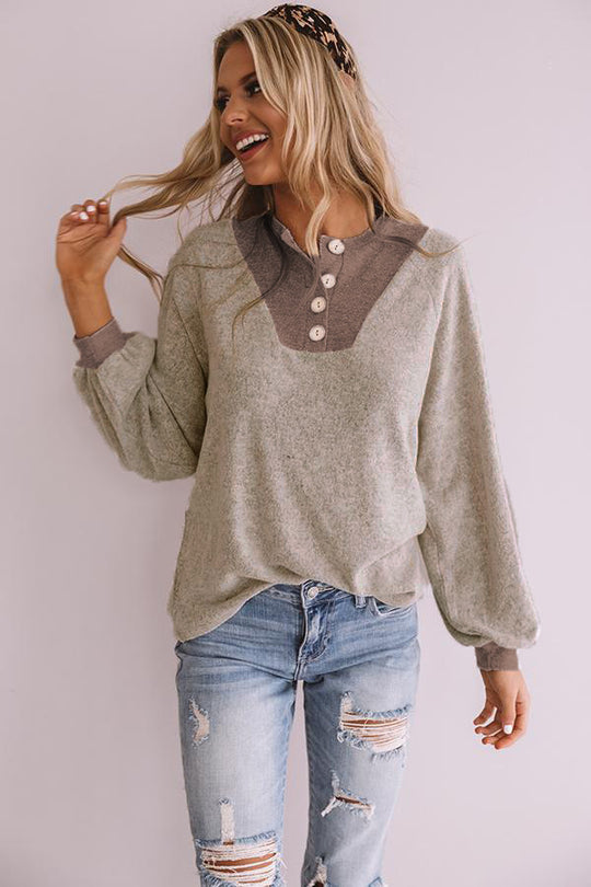 Damen Lässiger Sweatshirt mit Knopfleiste und voluminösen Ärmeln R&B